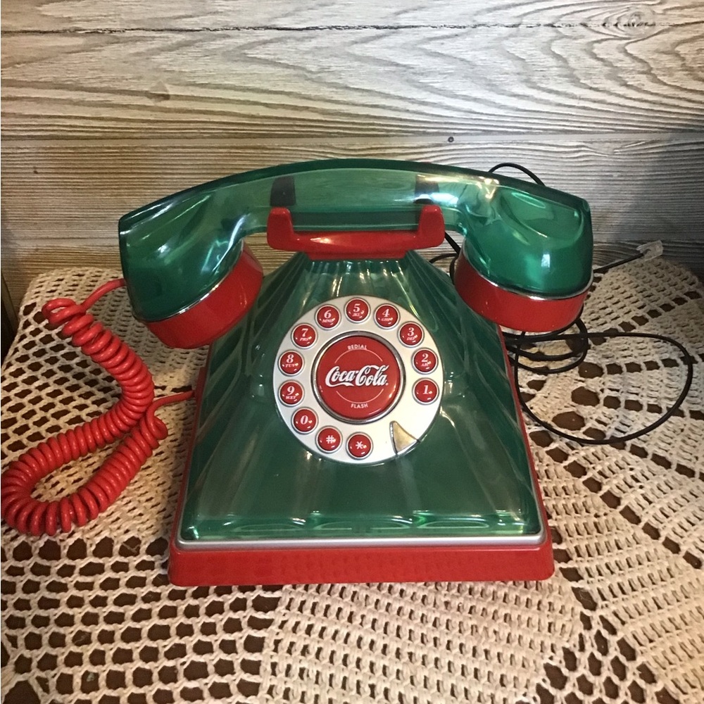 Coca Cola Retro Green and Red Rotary Phone. Push button phone